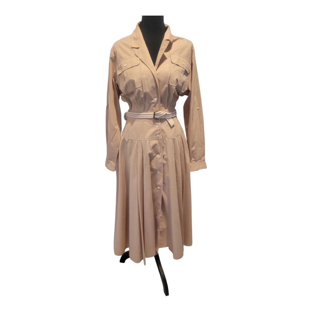 Chaus Tan and Black Dress with Embroidered Detail